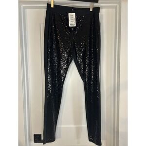 NEW HUE Sequin Front Ponte Leggings Black U20682 Womens Large Cocktail Night Out